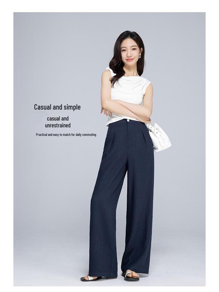 Women's High-Waist Tencel Linen Wide-Leg Pants, Summer 2025, Relaxed, Slimming, Floor-Length