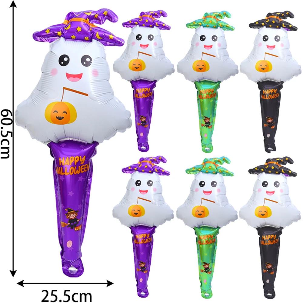 

10/50x Foil Balloons Hand Sticks Halloween Cartoon Strip Balloons Inflatable Toys Gift Party Pumpkin Ghost Decoration Supplies 10PCS