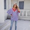Spring/Summer New Style Striped V-Neck Sweatshirt with Tying Long Sleeve for Women