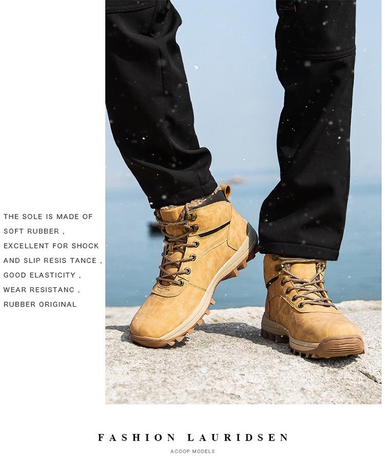 Men's 2025 Winter Velvet-Lined Snow Boots with Thick Soles - Warm Cotton Shoes for Teens In Cold Climates