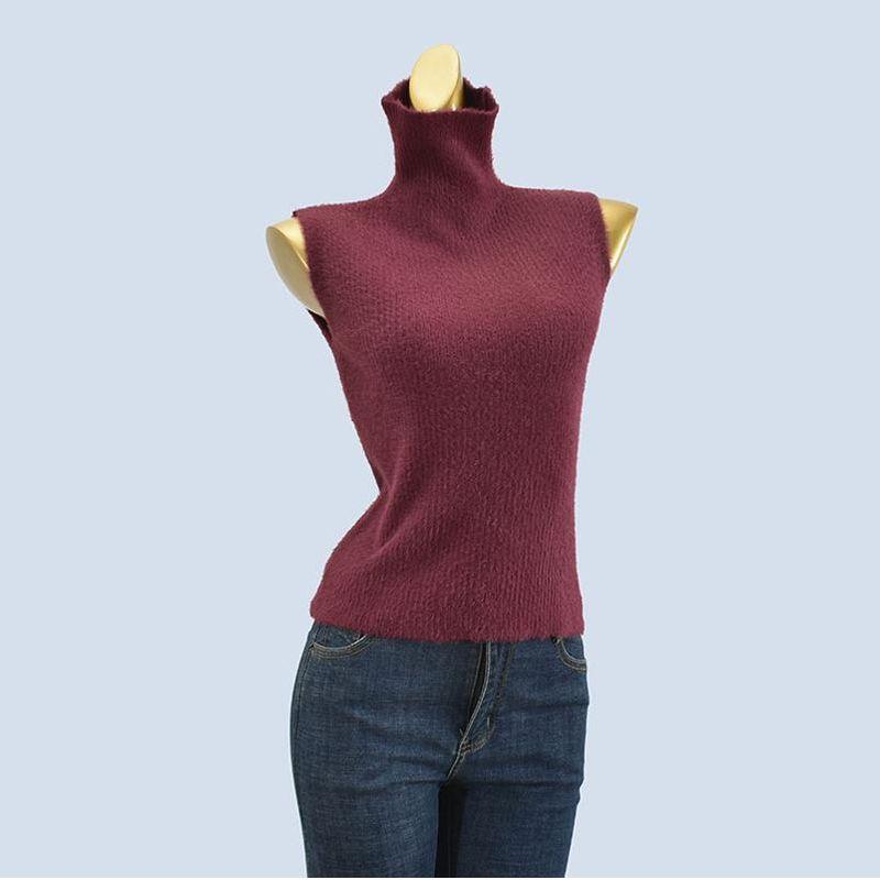 Turtleneck Sleeveless Imitation Mink Autumn and Winter Fancy Soft Bandage Dress Gentle Women's Vest Knitting Tops Heattech
