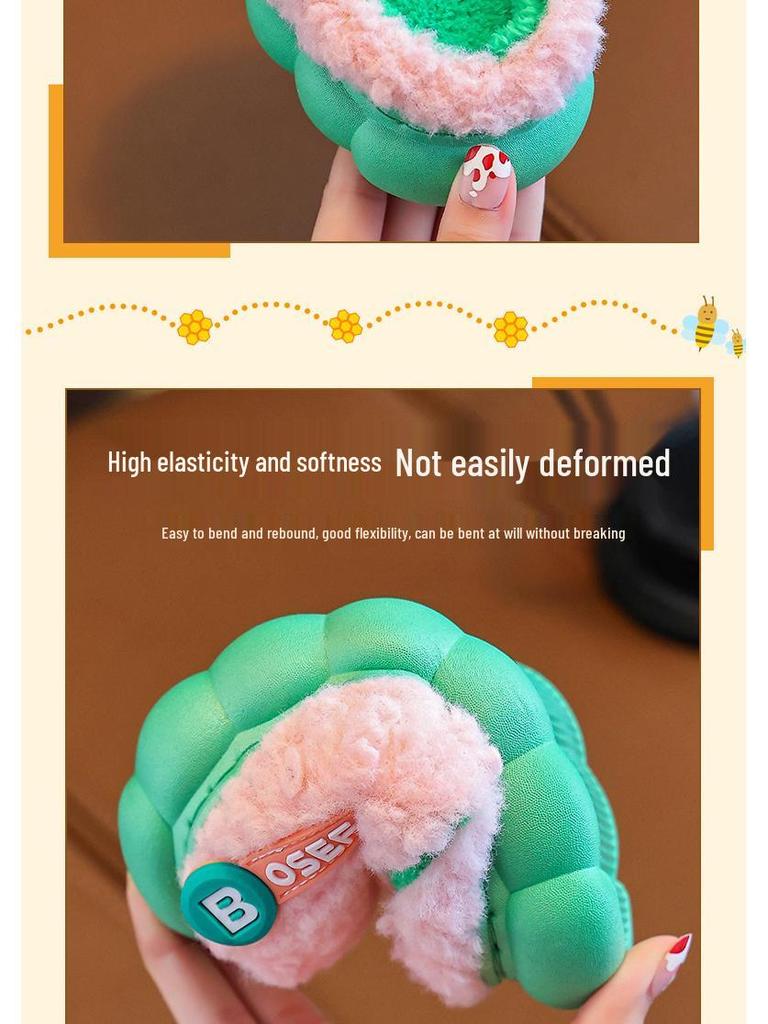 Children's Furry Cotton Slippers for Boys & Girls - Cozy Indoor Shoes for Baby & Parent, Ideal for Autumn & Winter.