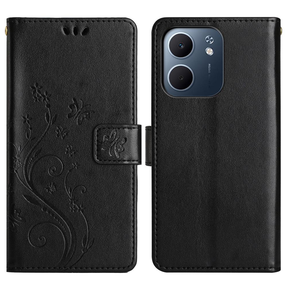 For Oppo A5x 4G Leather Wallet Case Butterfly Flower Imprint Phone Cover with Strap