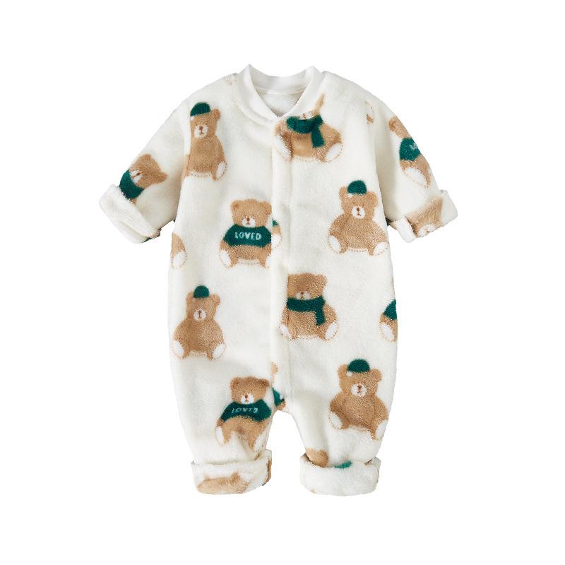 Coral Fleece Flannel Romper: Thick Velvet Homewear for Babies - Autumn/Winter