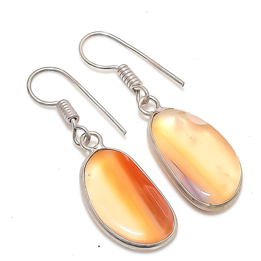 Natural Orange Druzy Slice Gemstone 925 Sterling Silver Jewelry Earring 1.42" K6r95