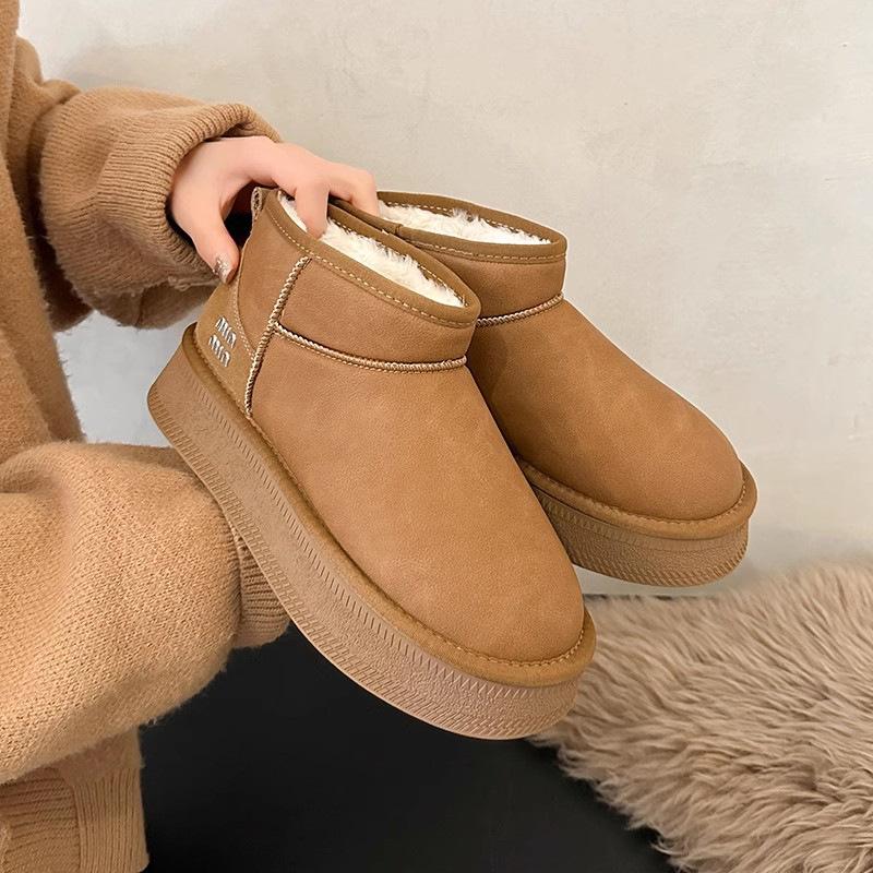 Snow boots women's 2025 winter new fur integrated thermal cotton shoes thick-soled non-slip bread shoes lace-up short boots