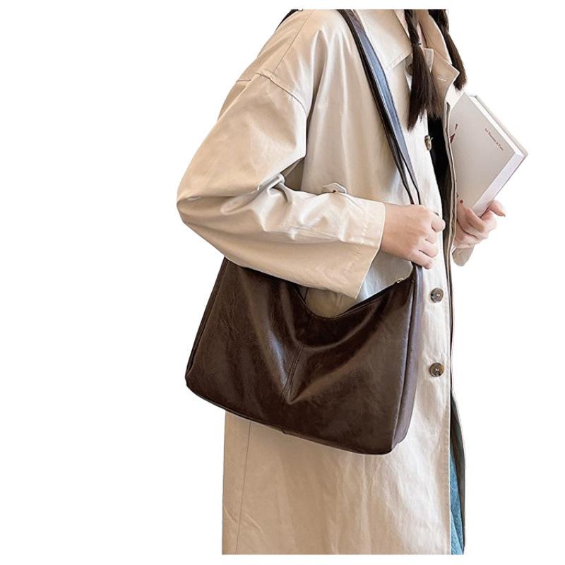 PU Leather Commuter Fashi Vintage Casual Tote Bag Maillard Stylish Crossbody Bags for Women Texture Large Capacity Temperament