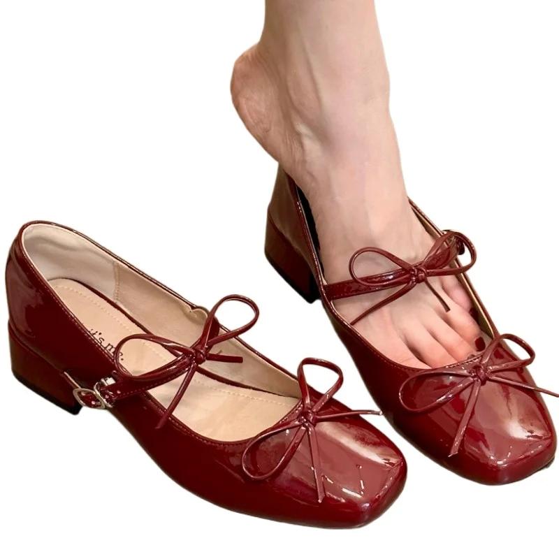 Fashion Women's Shoes 2025 Brand Buckle Strap Women's High Heels Fashion Butterfly-knot New Solid Square Toe Best Seller Mary Jane Shoes