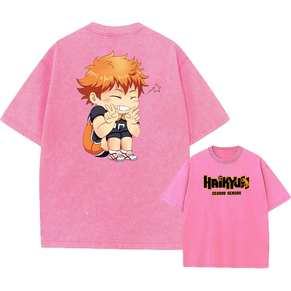 Anime Haikyuu!! Volleyball Hinata Shoyo Graphic Washed T Shirt Men Women Manga Tshirts Casual Loose T-shirt Harajuku Cotton Tops