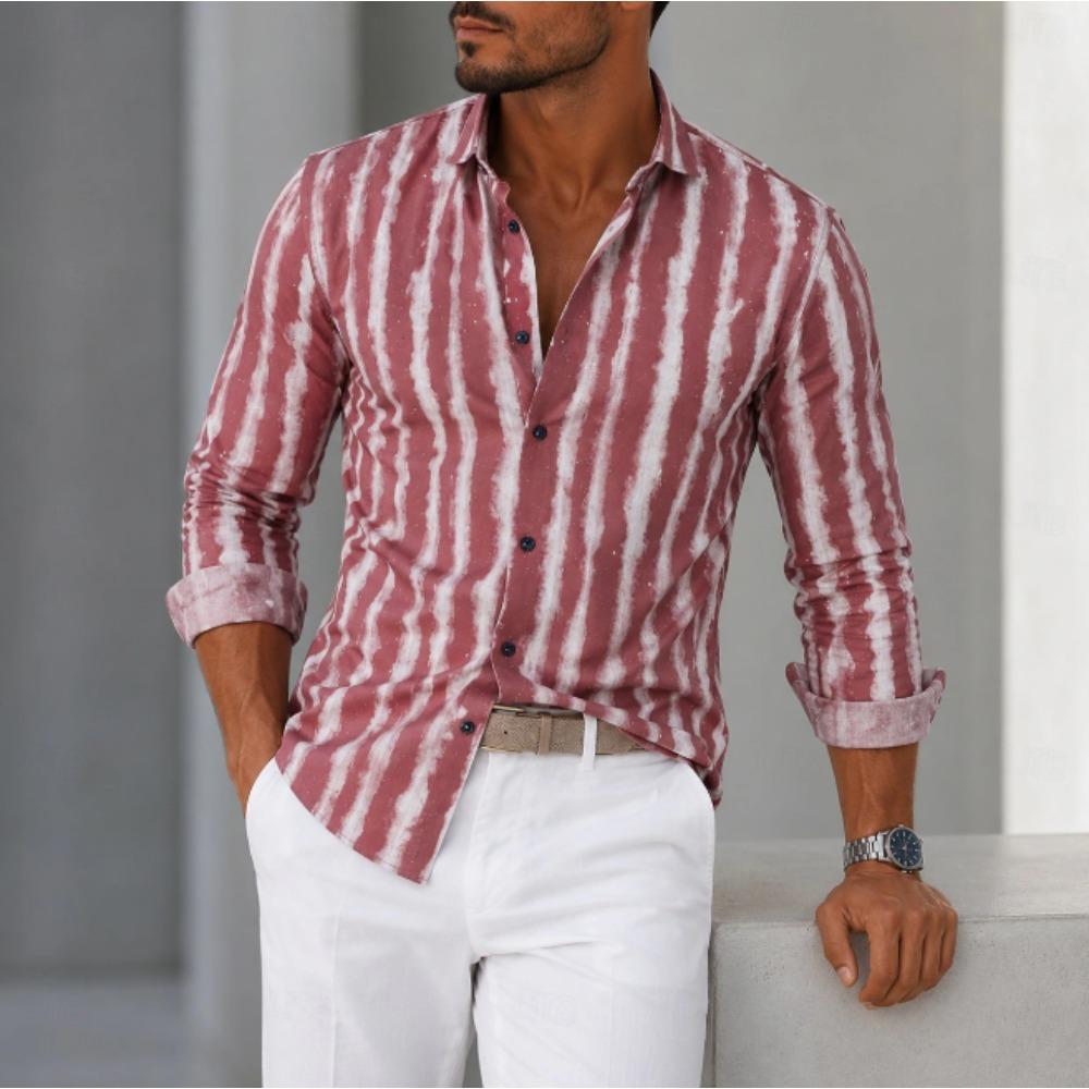 Men's Stripe Printed Long Sleeve Shirts Casual Cardigan New Button Holiday Fashion Shirts