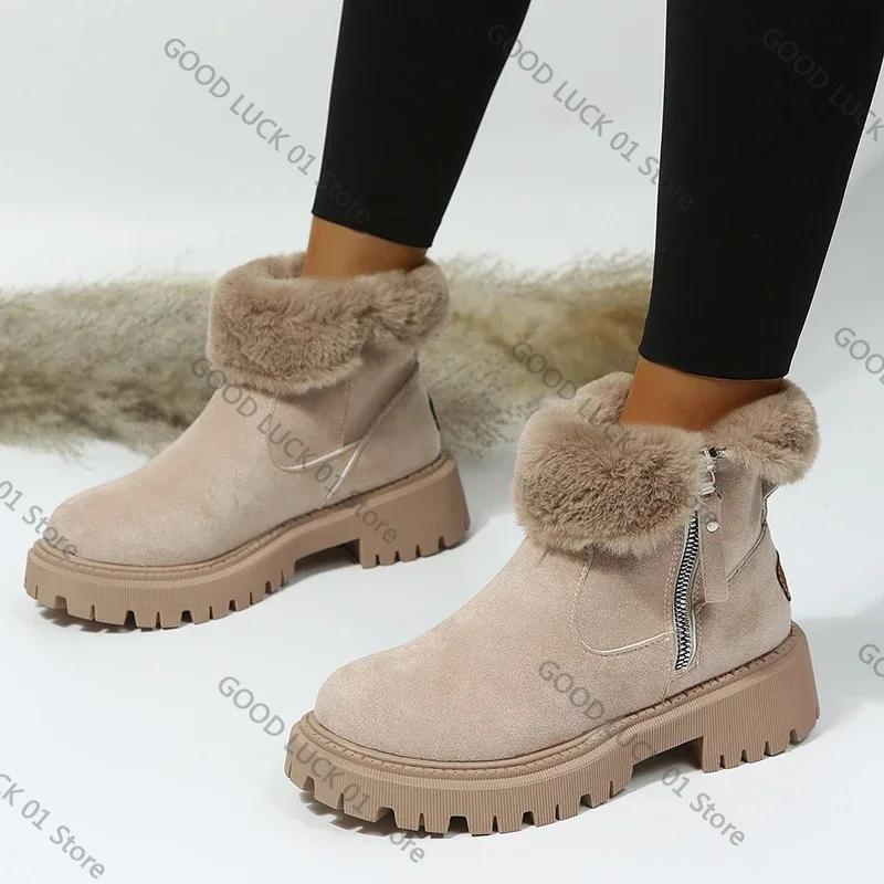Fashion Thick Plush Snow Boots Women Faux Suede Non-slip Winter Boots Woman Keep Warm Cotton Padded Shoes Platform Ankle Booties 2025