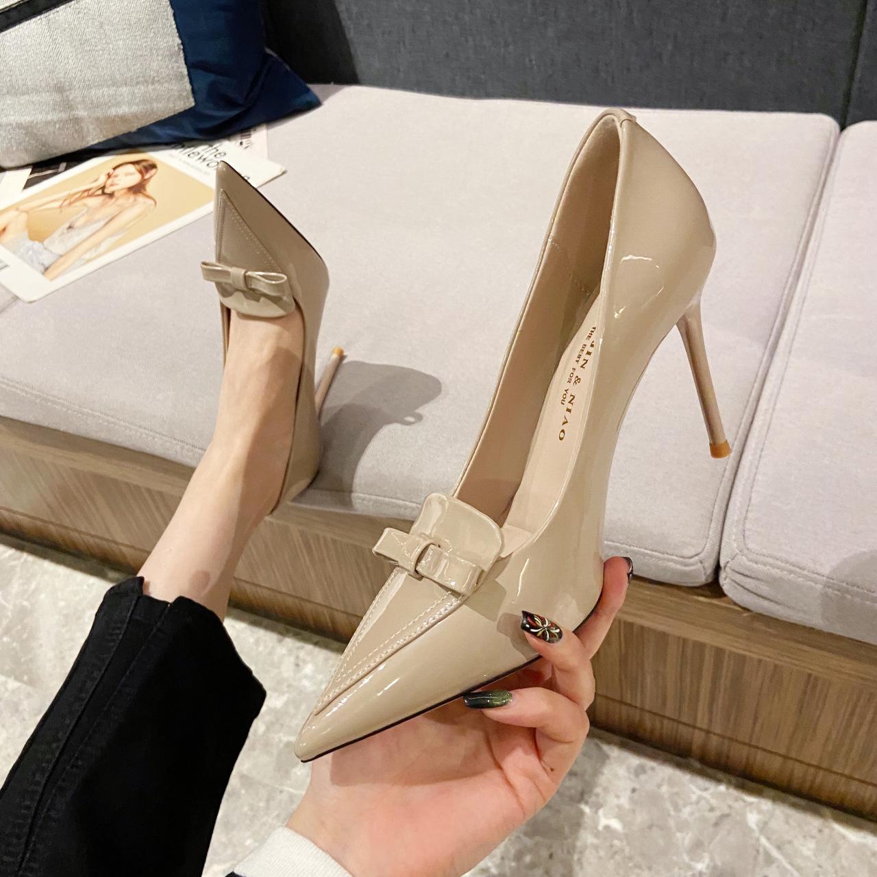 

Жіночі туфлі на високих підборах, весна 2024, нові сексуальні туфлі з бантом, великі каблуки, жіноче взуття 42 42 верблюд