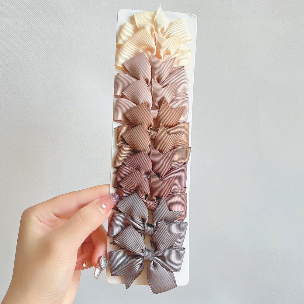 10Pcs Solid Color Grosgrain Ribbon Bow Hair Clip for Girls Lovely Cheer Bowknot Hairpin Barrettes Headwear Baby Hair Accessories