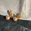 Exquisite Champagne Color Leaf Pearl Earrings For Women Vintage Temperament Plants Leaves Earrings Casual Party Accessories Gift