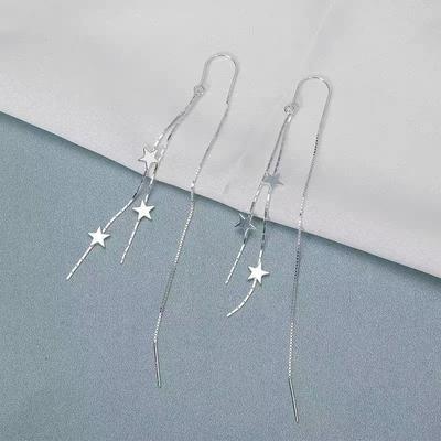 Nouvelles Longues Boucles d'Oreilles Étoiles en Argent 925 Boucles d'Oreilles Charme pour Femmes Cadeau d'Anniversaire pour Amis Exquis Accessoires de Bijoux
