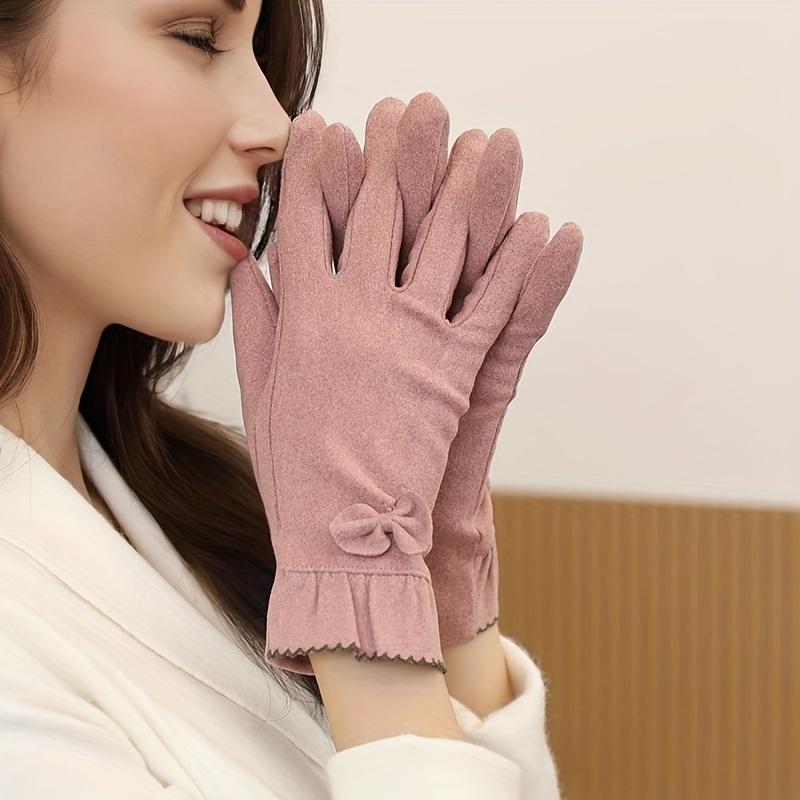 

Women s Elegant Gloves Warm, Stretchy & Comfortable | Ruffled Cuff with Bow Detail | Cold-Weather Protection | Hand Washable