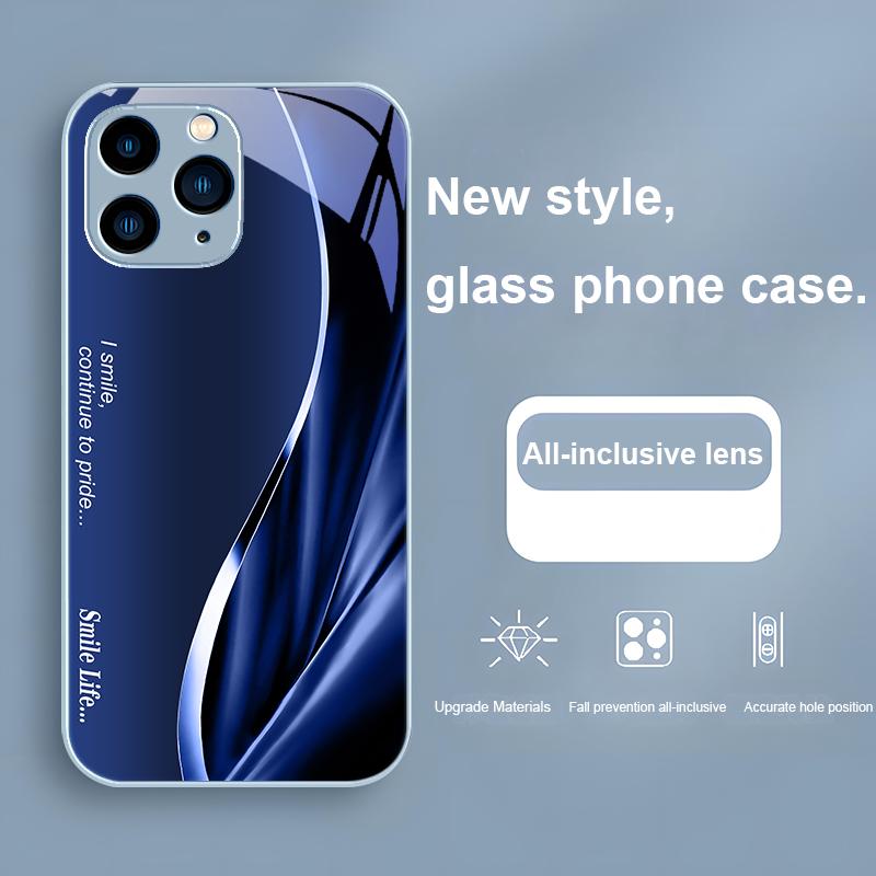 SMILE Bean Green Coffee Violet for Iphone 15 14 13 12 11 Pro Max X XS XR 7 8 Plus 2020 2022 SE Tempered glass phone case