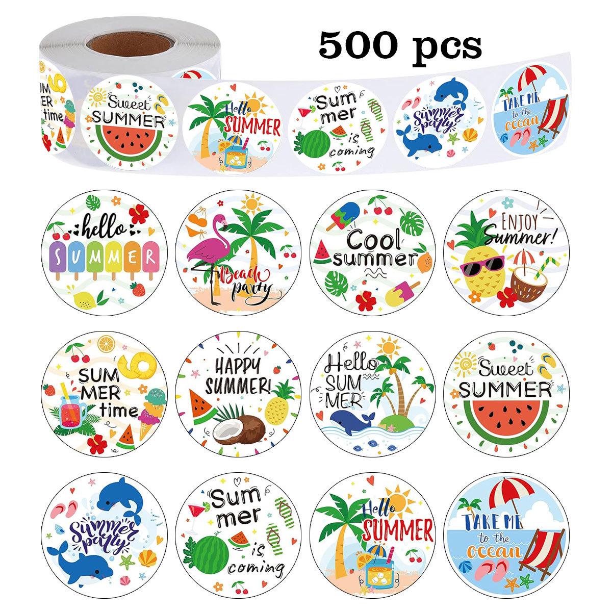 

500 шт./рулон Летние пляжные наклейки, DIY этикетки для запечатывания конвертов для упаковки подарков, украшения тортов для выпечки, летняя вечеринка, самоклеящиеся