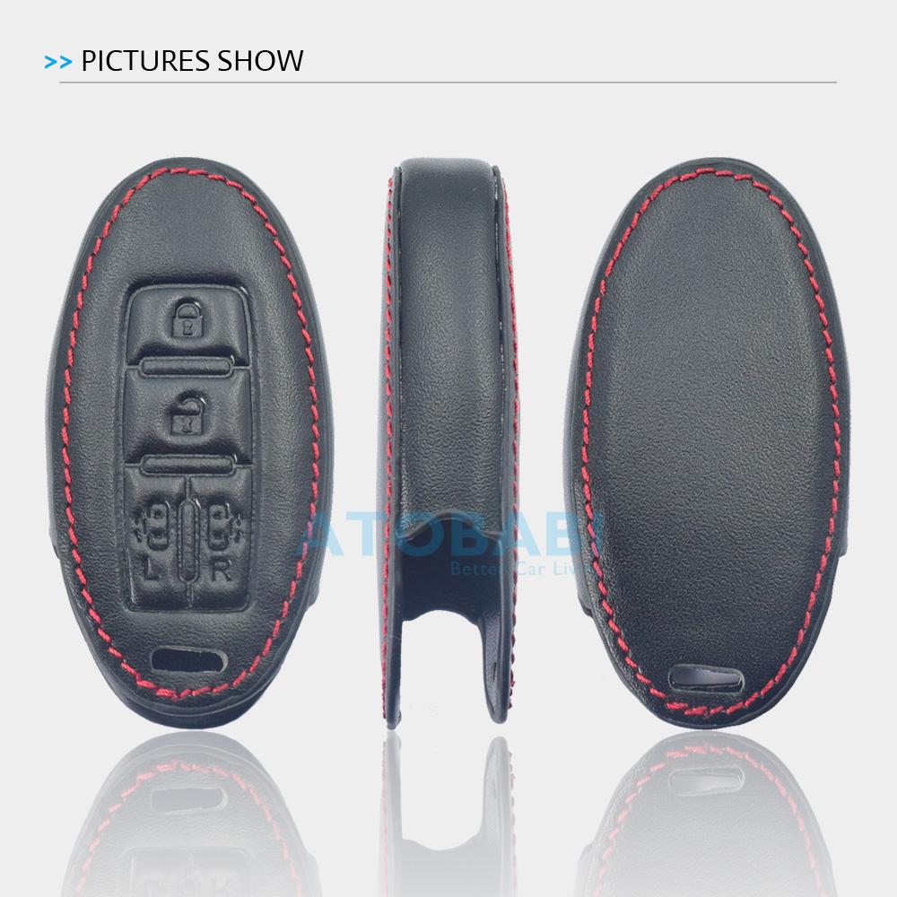 ATOBABI Leather Car Key Case Keychain For Nissan Serena Elgrand Roox 2020 4 Buttons Smart Keyless Remote Control Protector Cover