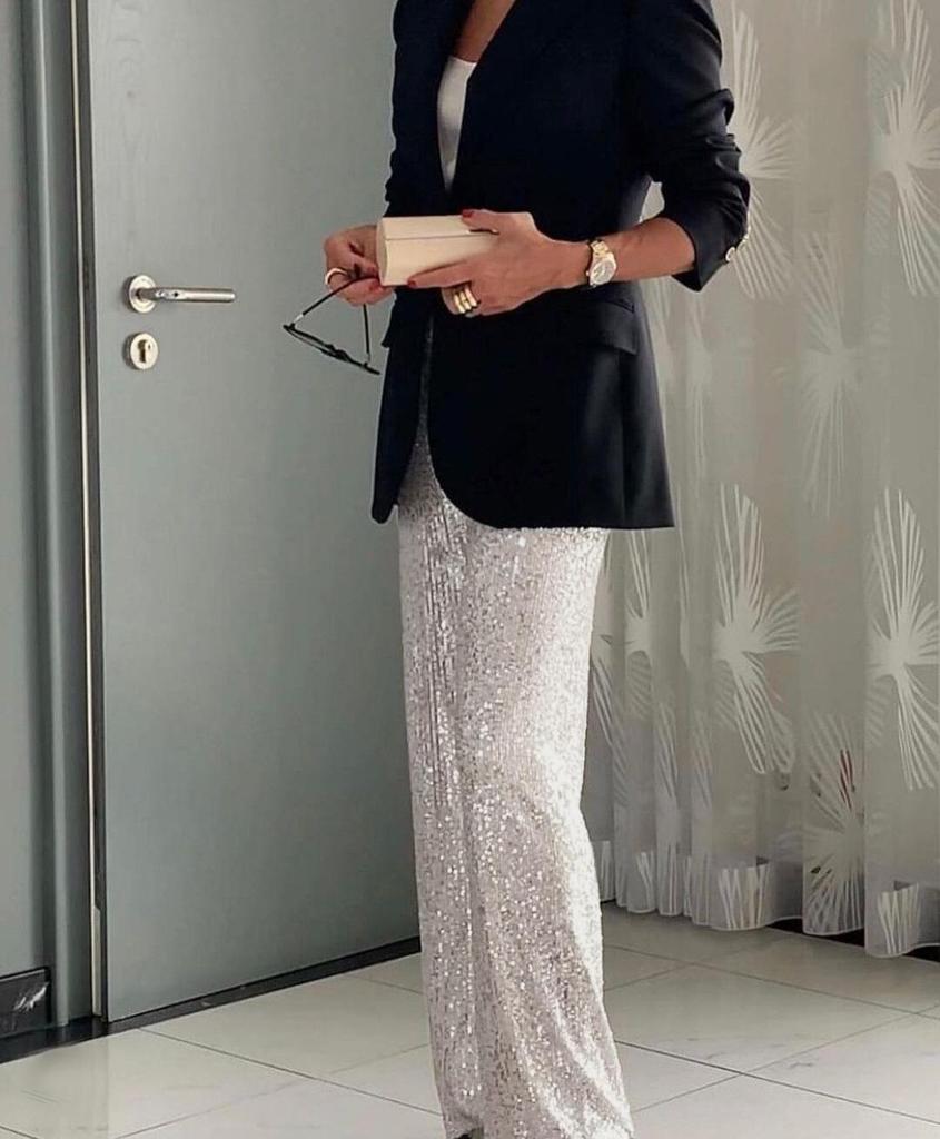2025 European & American Women's Sequin Slim Straight Pants - Fashionable & Casual
