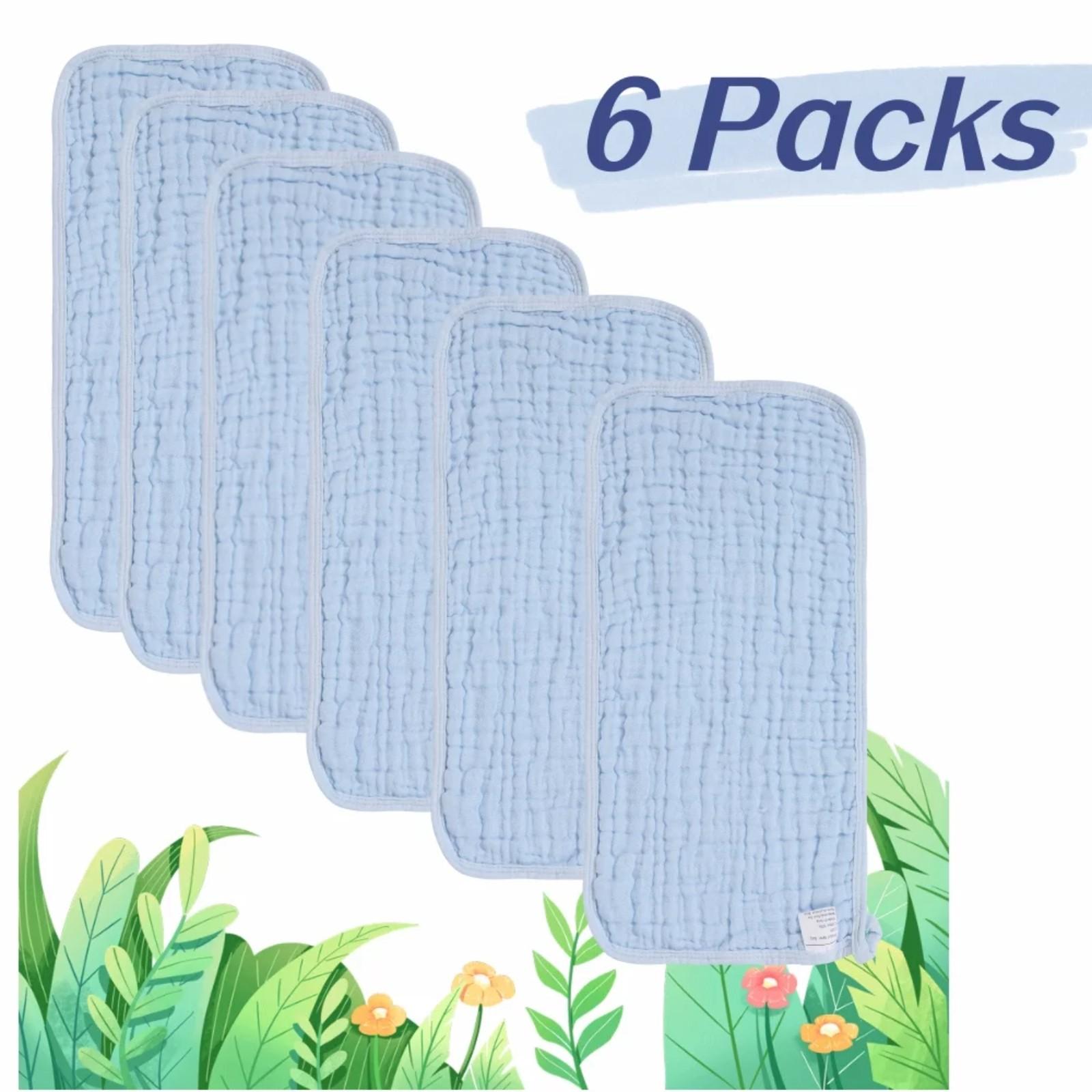 

6 шт./упак. 10×20 дюймов, шестислойное детское полотенце для мытья лица, квадратное полотенце с пузырьками, мягкое впитывающее воду однотонное квадратное полотенце, детский нагрудник One Size синий