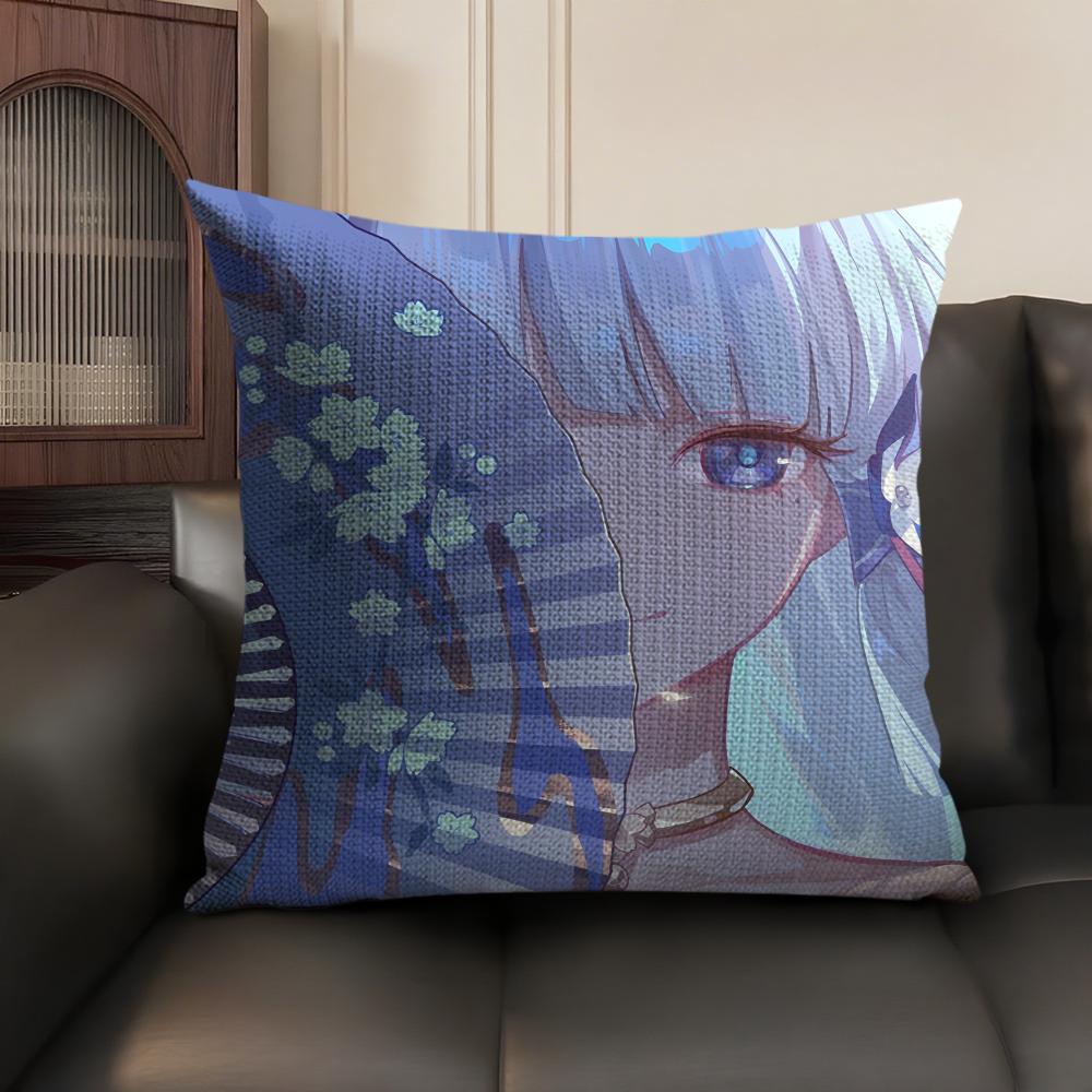 Kamizato Ayaka Genshin Impact Cushion Cover Natural Linen Organic Fabric DoubleSided Printing Sofa Home Decor Gift Pillow Case