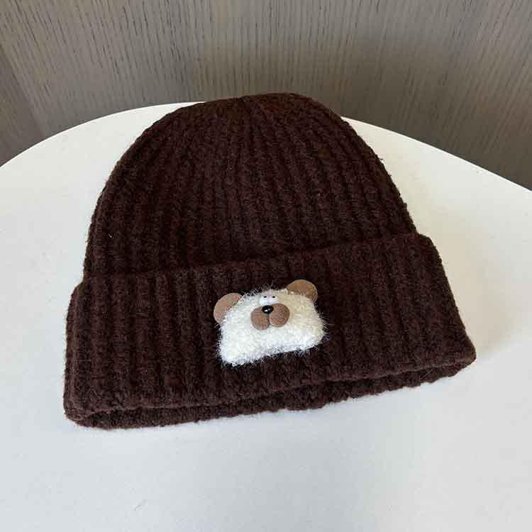 

Ji Cute Bear Knitted Hat Women S Macaron Color Warm Wool Hat Parent-Child Pullover Hat M（56-58cm） кавовий