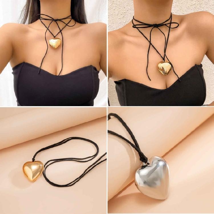 Necklace Big Love-Heart Charm Clavicle Chain Adjustable Wax Rope Chain Necklace