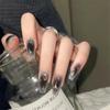 24Pcs Dark Butterfly Black Press On Nails Full Cover Fake Nail Tips Cute Girl False Nail Art Set
