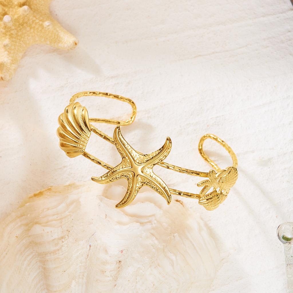 Bohemian Shell Sun Conch Cuff Bracelets for Women Fashion Sea Turtle Starfish Open Bangle Vacation Party Jewelry Gift