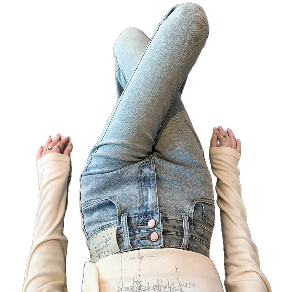 Women's High-Waisted Light Blue Micro-Flare Jeans - Slimming, Tight-Fitting Bell-Bottoms for Spring and Autumn, 2026 Style.