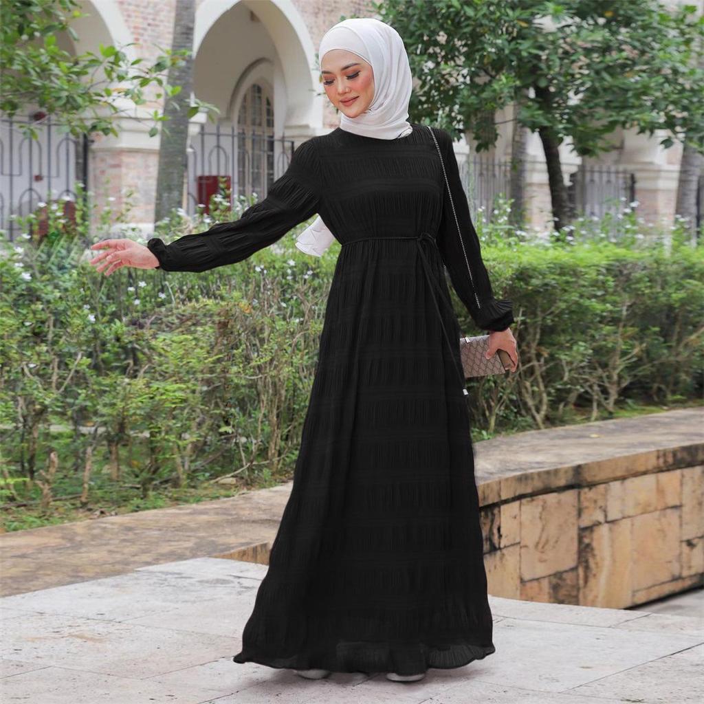 M217#6: Multi-color Muslim Women's Middle Eastern Chiffon Long Dress - New Malaysian Pleated Robe Design