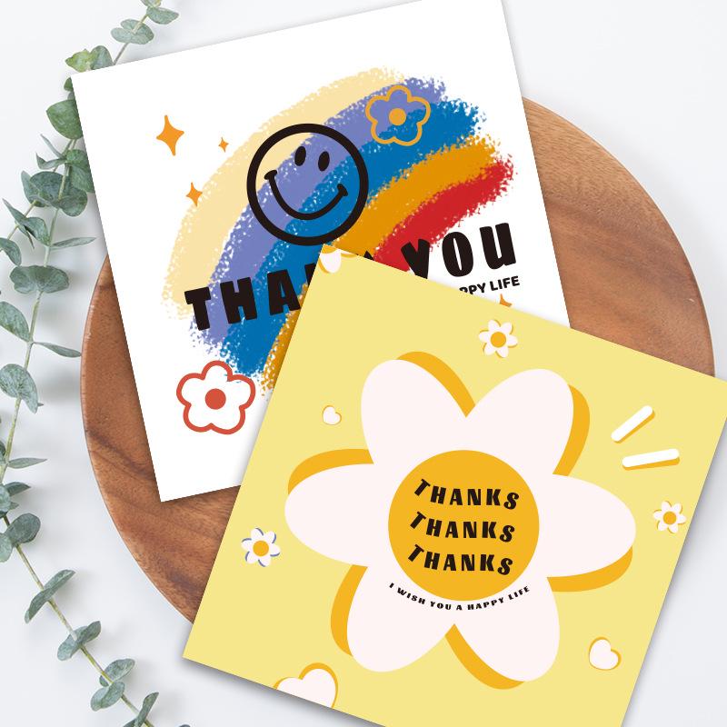 Cartoon Thank You Card Square - Handwritten Festival Greeting Card Gift Packaging Decoration