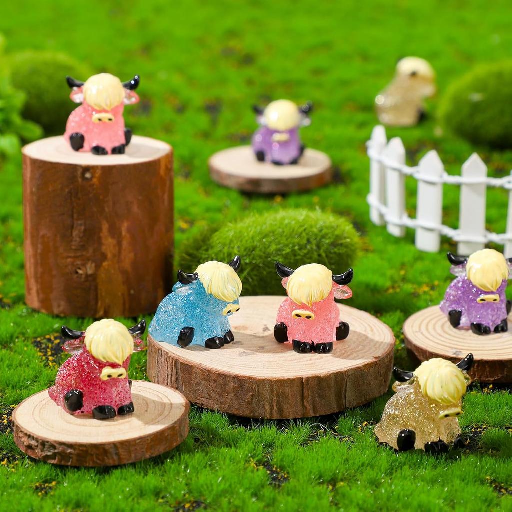 75 Pcs Mini Highland Cow Figurines Bulk Glitter Highland Cow Statues Mini Resin Animals Cute Tiny Resin Figures Animals Sculpture Ornament for Cake