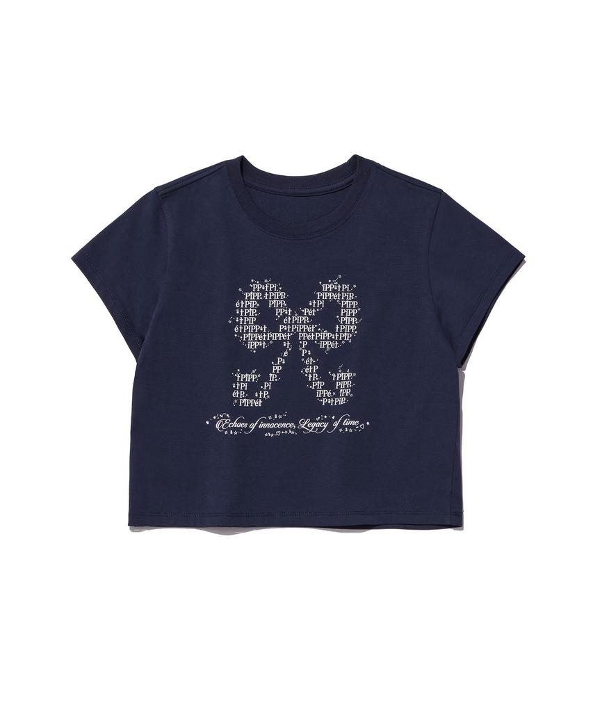 PIPPET Ribbon Typo Graphic Crop T-Shirt (Navy)
