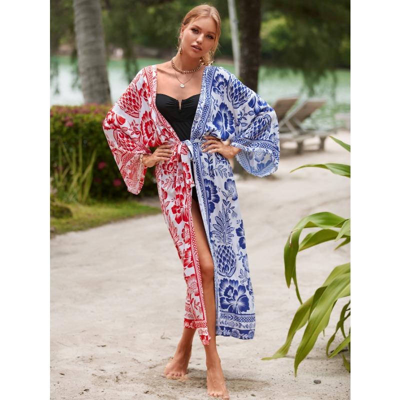 Dámská móda Jaro Podzim Květinový vzor Potisk Dlouhý rukáv Volný pas Neformální šaty