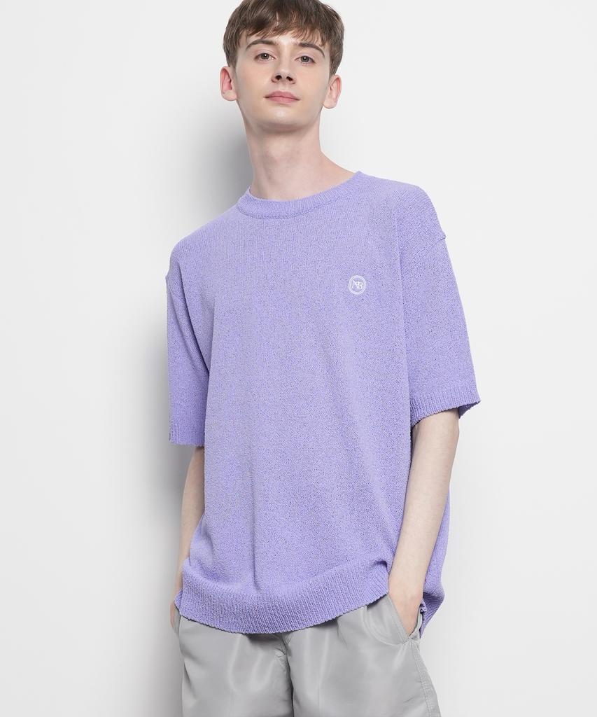 THE-ABON Men'S Summer Boucle Knit Round Short Sleeve T-Shirt Sky Blue
