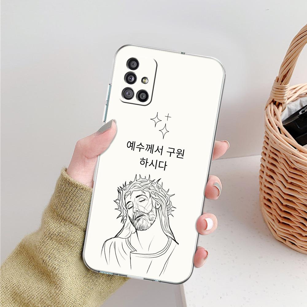 Phone Case For Samsung A15 A13 A35 A55 A51 A71 A41 A31 A21S A03S A05 A17 A23 A25 A33 A53 A73 5G A07 4G Clear Cover Korean Letter