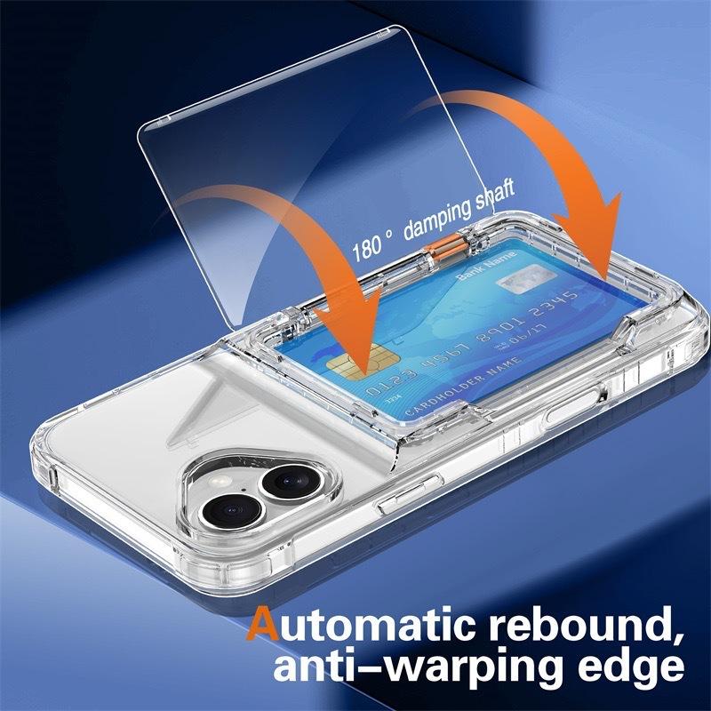 Suitable for Apple 16Promax Transparent Phone Case Flip Cover 15 Card Slot Stand 14 Full Crystal Transparent Protective Case