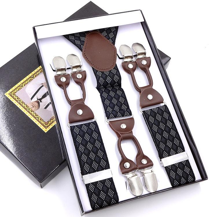 Men'S Six-Clip Suspender Belt Jacquard Strap 3.5 Six-Clip Printed Webbing Six-Clip Wide Strap Clip