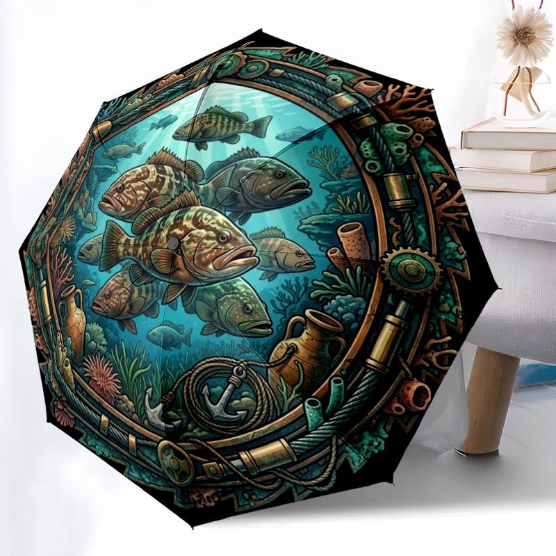 Underwater Marine Life pattern umbrella, portable and foldable design, 8 ribs, a casual accessory for Halloween, Christmas, and birthday gifts.