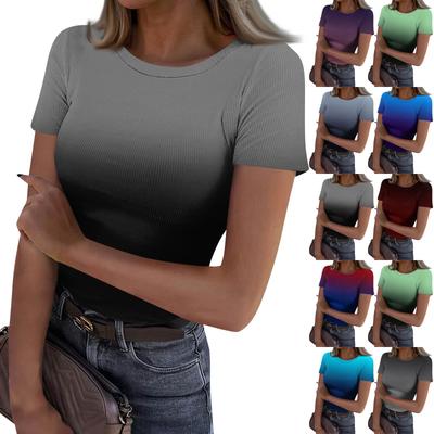 Dámské tričko s úzkým spodním dílem, módní ležérní kulatý výstřih, svetr s krátkým rukávem