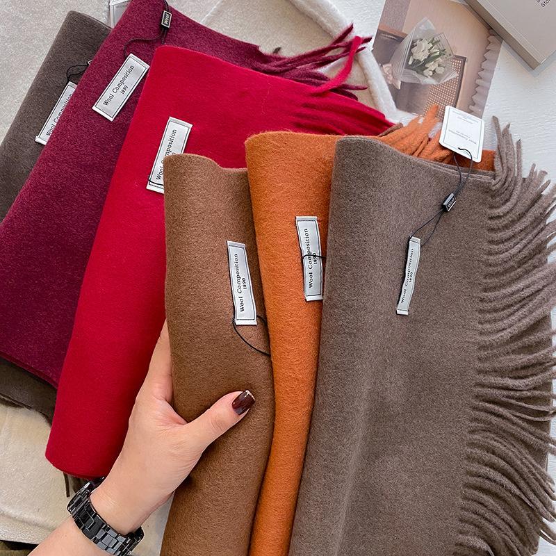 Winter Wool Scarf For Women Long Warm Cashmere Scarves Hijab Solid Lady Shawl Wrap Female Pashmina Bandana Head Scarfs New