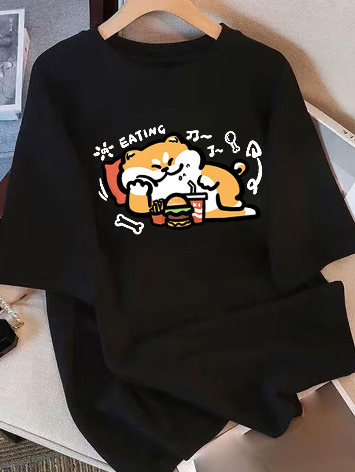 

WomenS Summer Crew Neck TShirt Eating Cartoon Cat Design Cartoon Cat Graphic Comfortable Fit Cute T Shirts Aesthetic Clothes 4XL