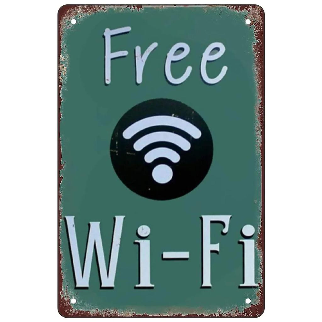 Vintage Free Wifi Metal Tin Sign Retro Warning Plaque for Home Cafe Restaurant Bar Club and Washing Room Decor
