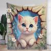1pc Cozy Flannel Blanket with Adorable Kitten & Floral Print - Soft Warm Throw for Sofa, Bed, Car, Office, Camping - All-Season