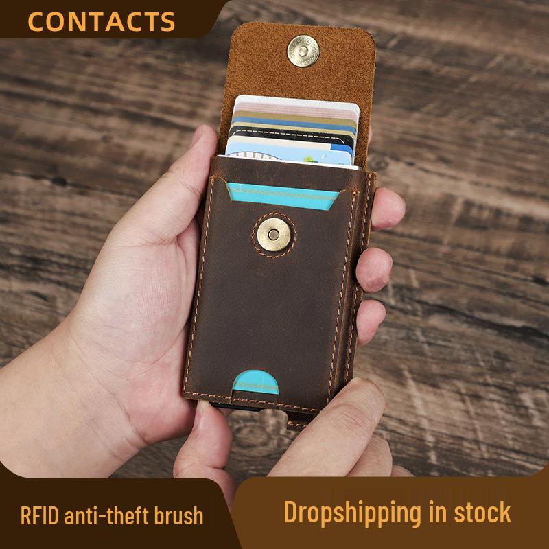Porte-cartes anti-vol en cuir Angel Noir RFID - Style Européen Américain