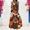 Women Plus Size Scoop Neck Strappy Sleeveless A Line Long Dress Cartoon Panda Ghost Printed White