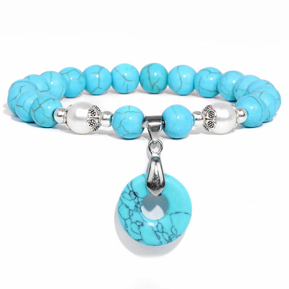 New Blue Turquoises Stone Bracelet Fashion Bohemian Green Blue Turquois Charm Bangle Handmade Healing Energy Jewelry Gift