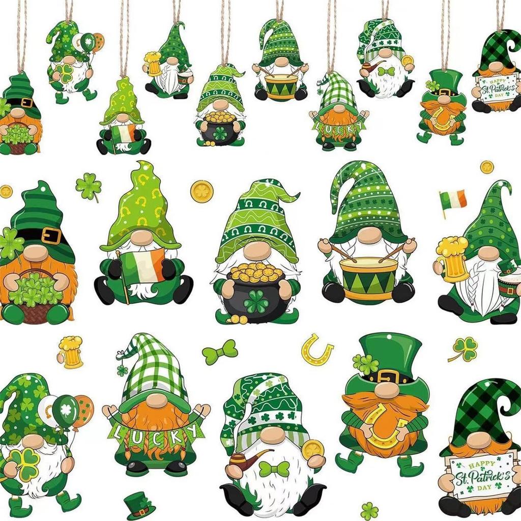 10 Pcs St Patrick S Day Faceless Leprechaun Hanging Decorations Unique 2D Flat Wooden Ornaments for Home Party Festival